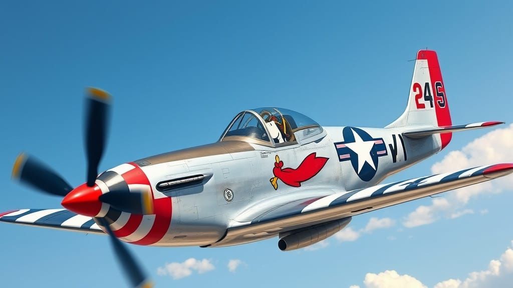 Vintage P-51 Mustang with Snoopy Nose Art in Classic Pin-Up...