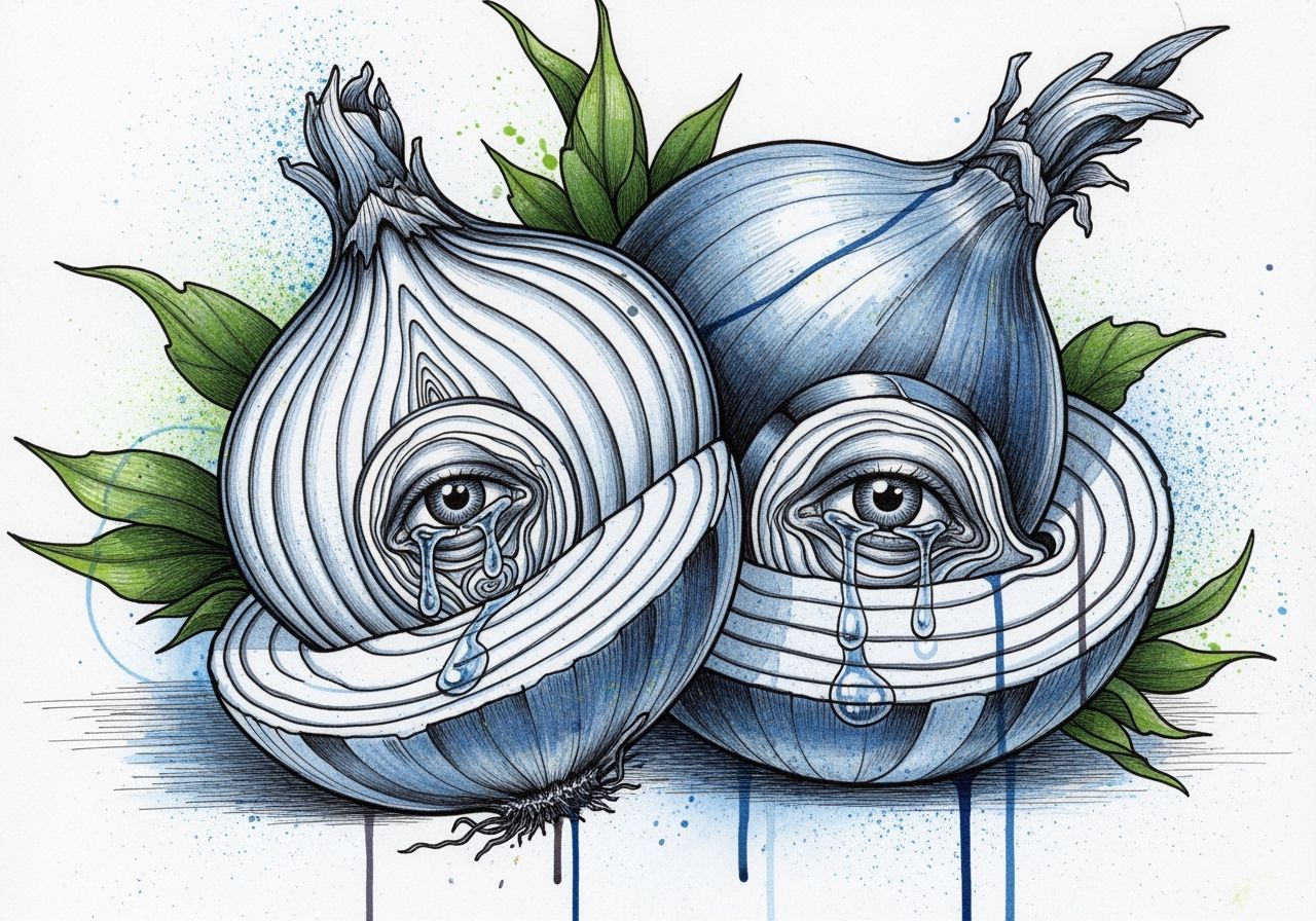Surrealist Onion and Eye Drawing with Art Nouveau Elements