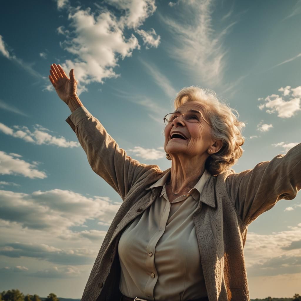 Photorealistic Image of Elderly Woman Offering a Hug