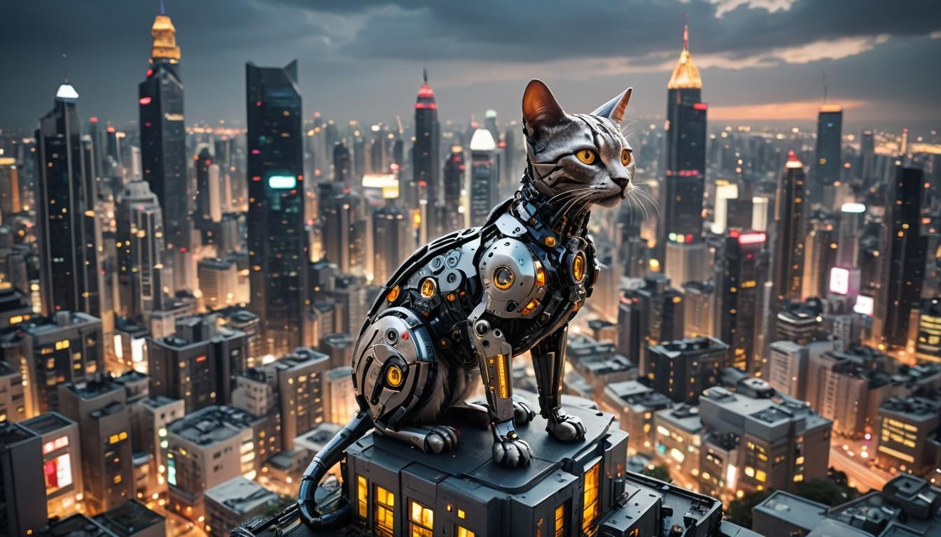 Biopunk Cityscape with Cyborg Animals: Professional Photogra...