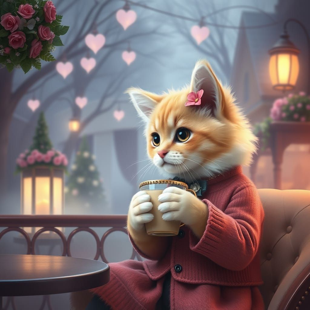 A Pawshionista Sipping a Spookuccino in Cafeloon