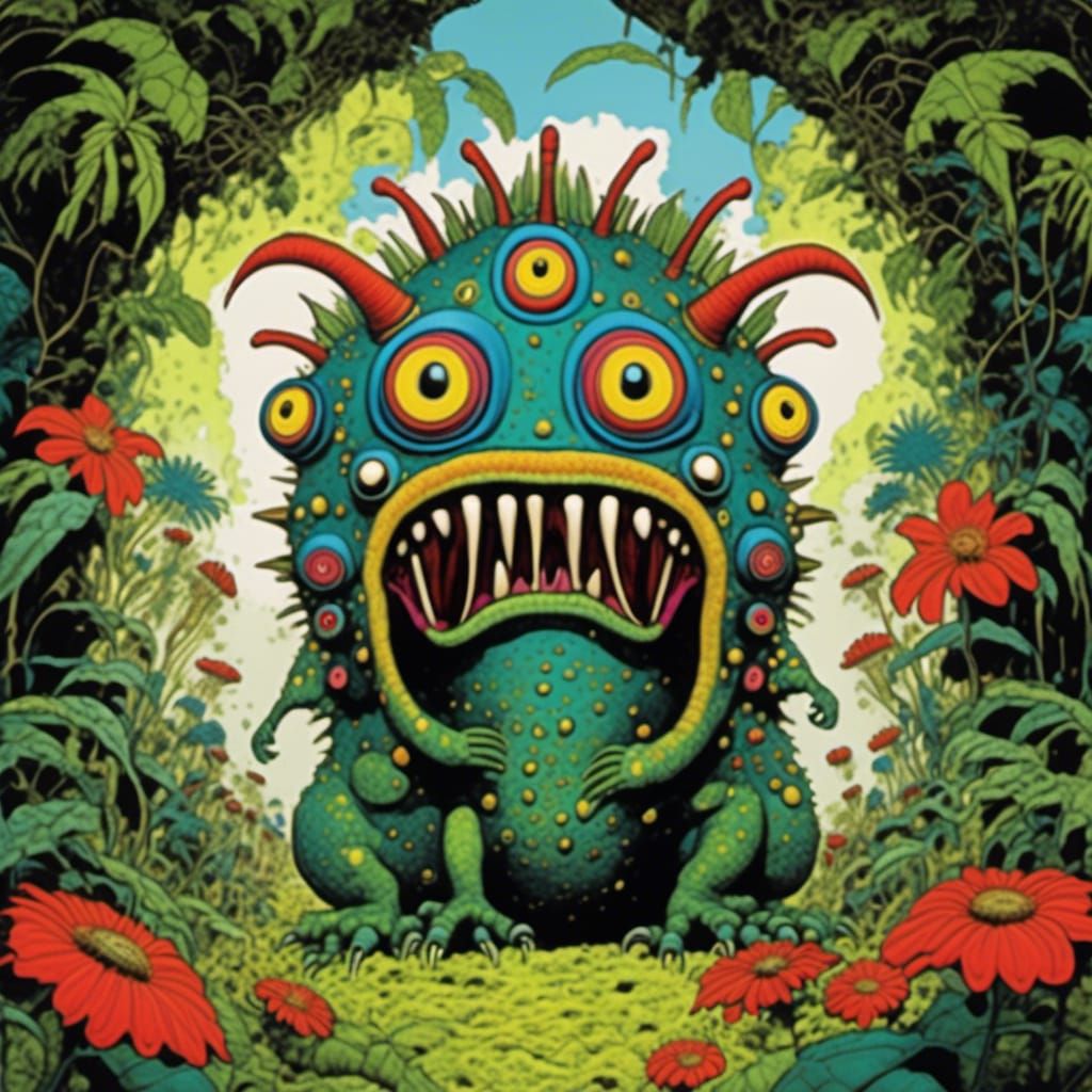 Psychedelic Jungle Monster Illustration in Surreal Style