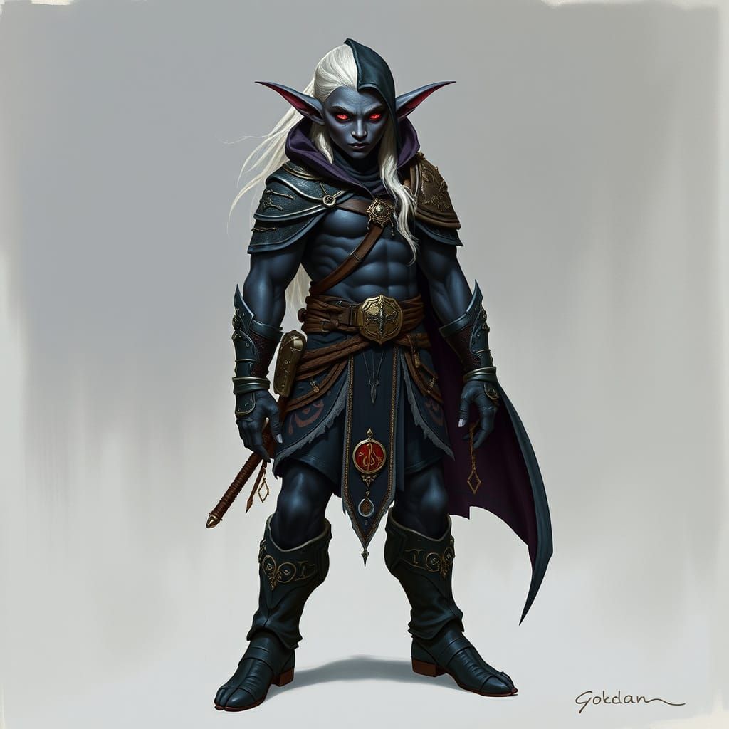 Drow Warrior in Piwafwi Cloak, Frazetta Style