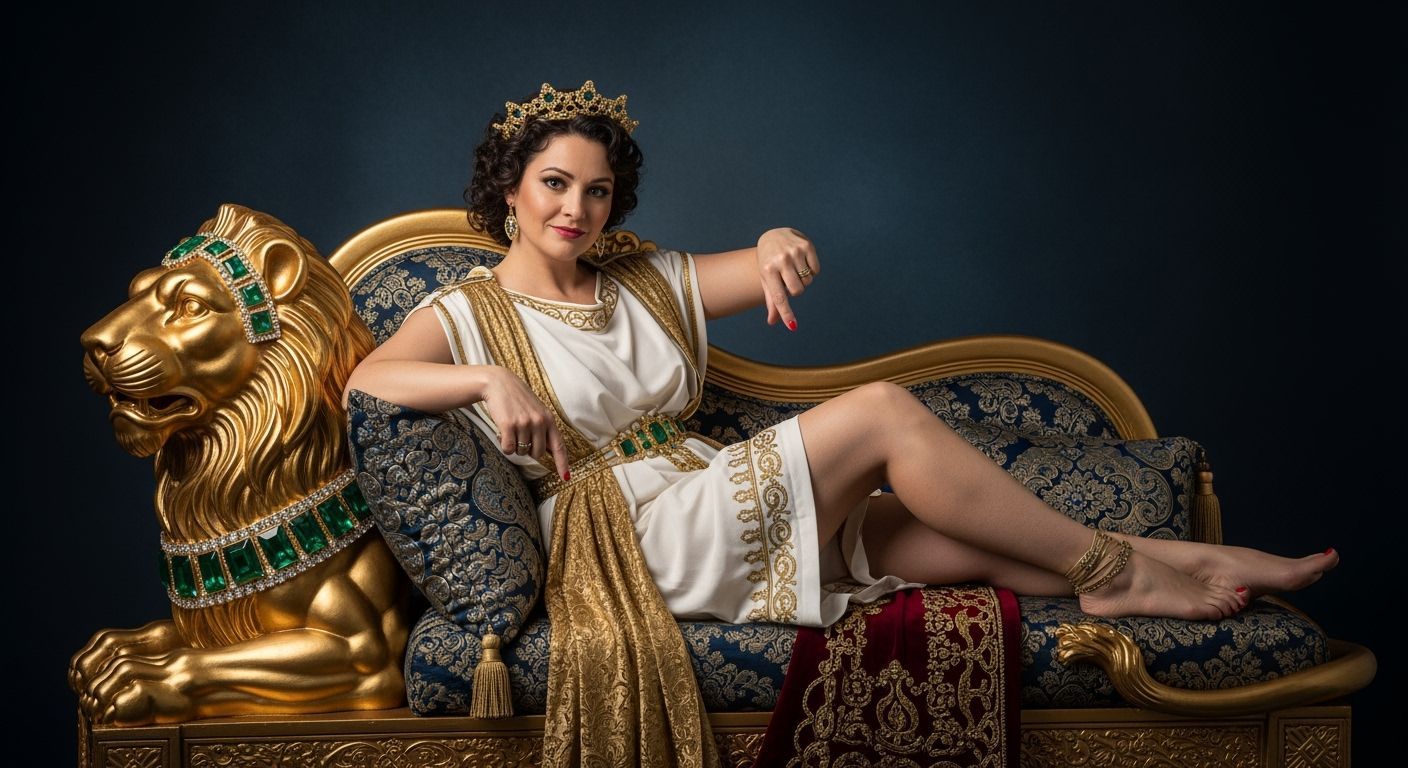Roman Empress on Lion Chaise Lounge, Studio Portrait
