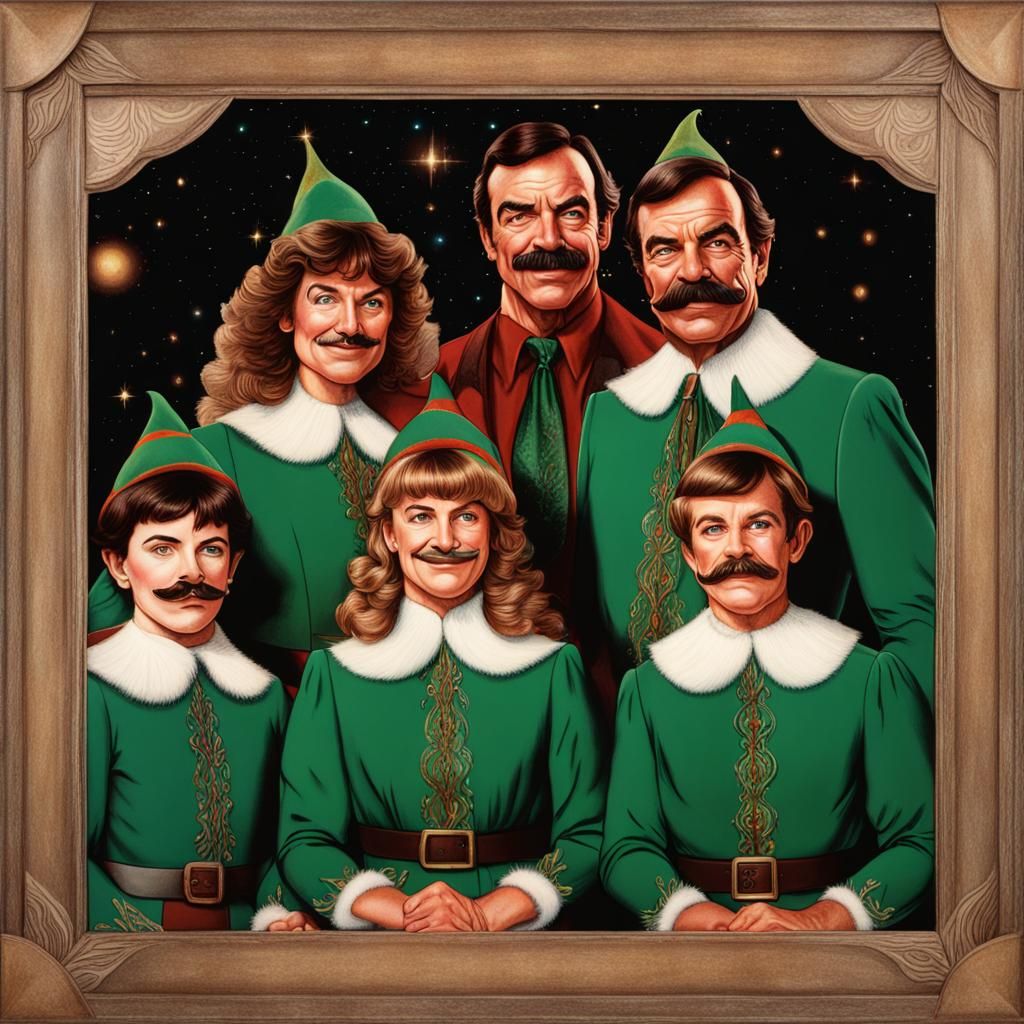 1980s Sears Family Portrait of Elves with Tom Selleck Mustaches