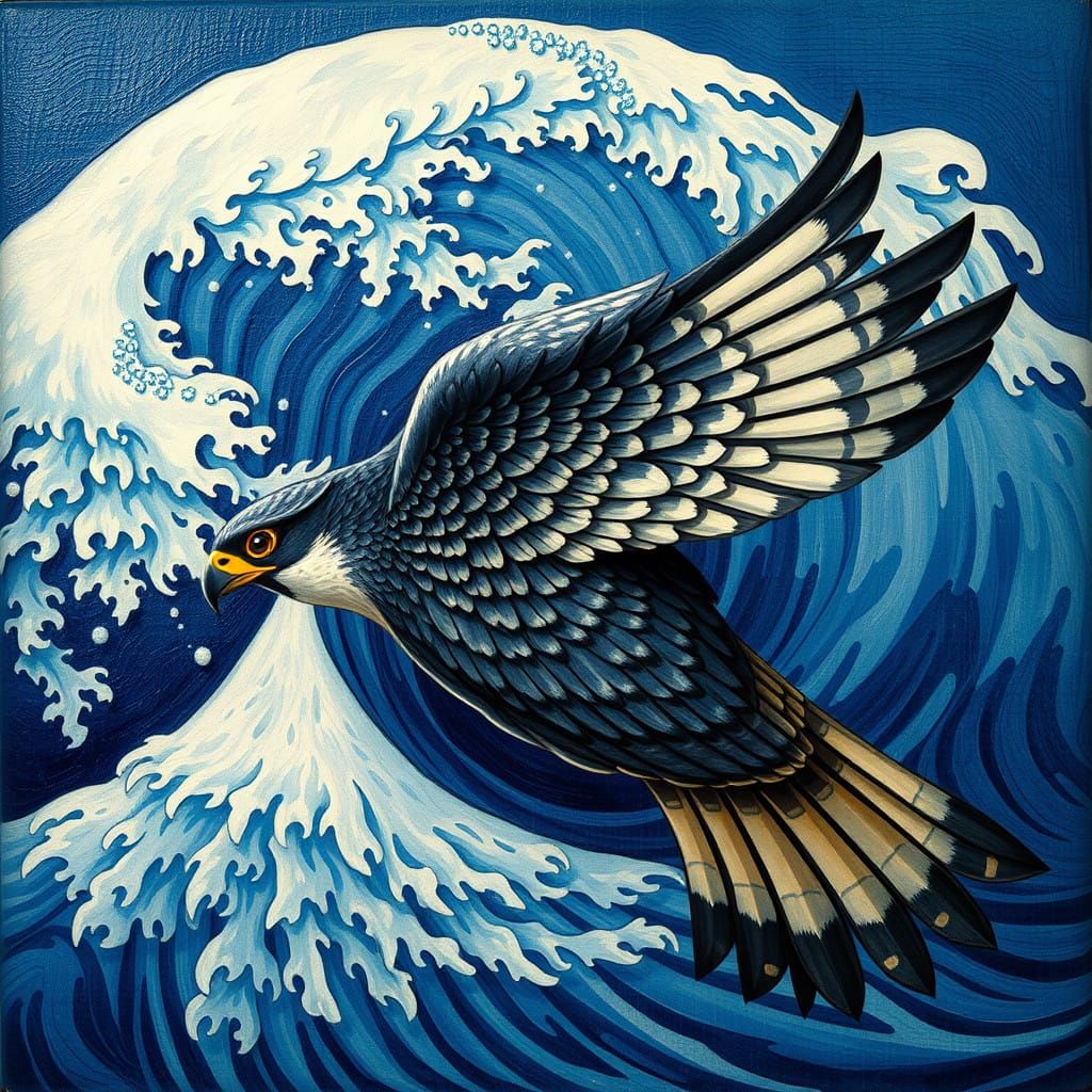 Majestic Blue Whale with Elegant Peregrine Falcon Embodiment