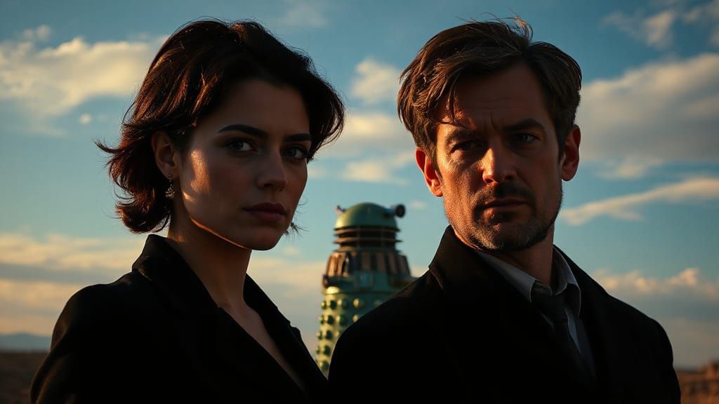 Clara Oswald and the Tenth Doctor in a Cyberpunk-Inspired Wi...