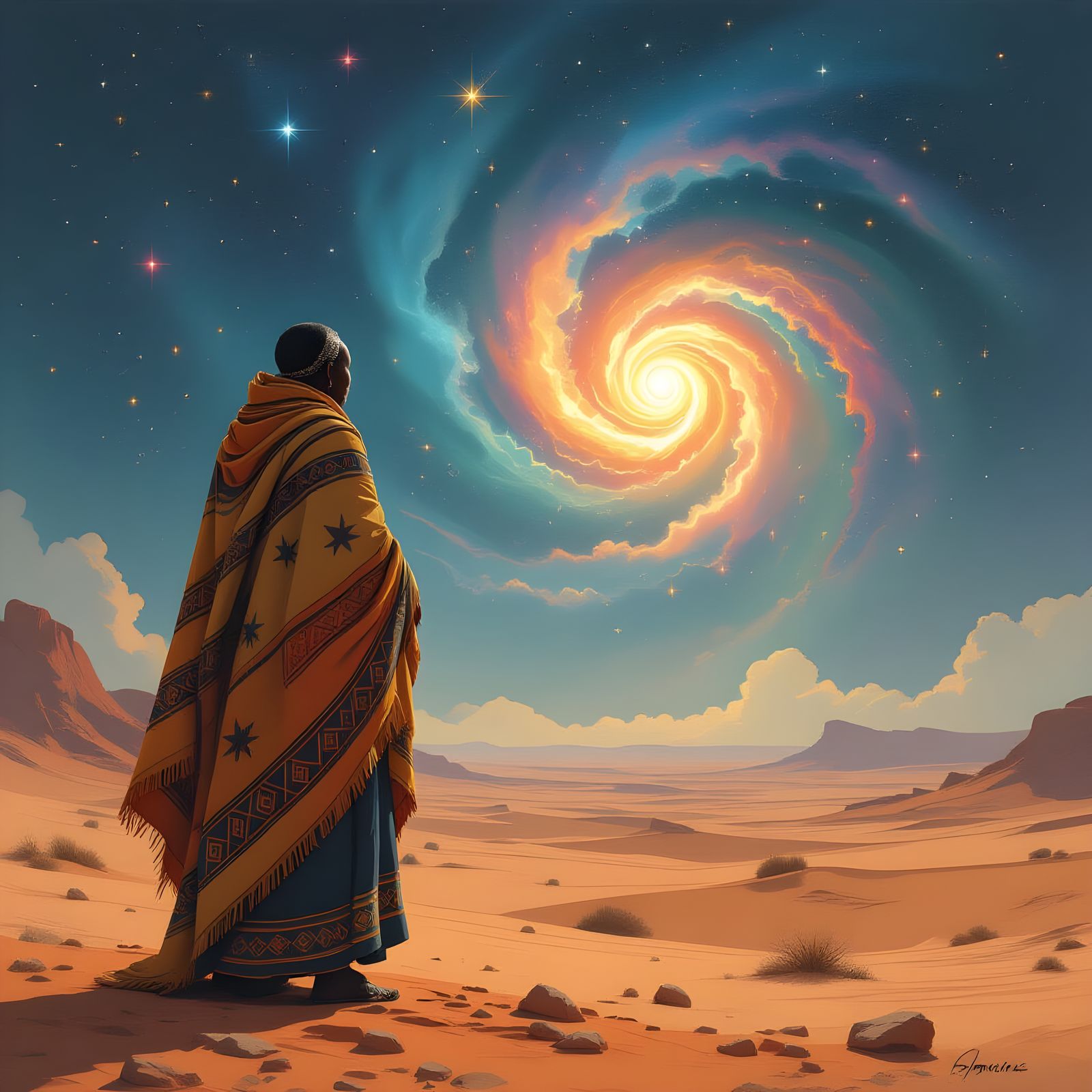 African Elder on Alien Planet in Digital Painting Style