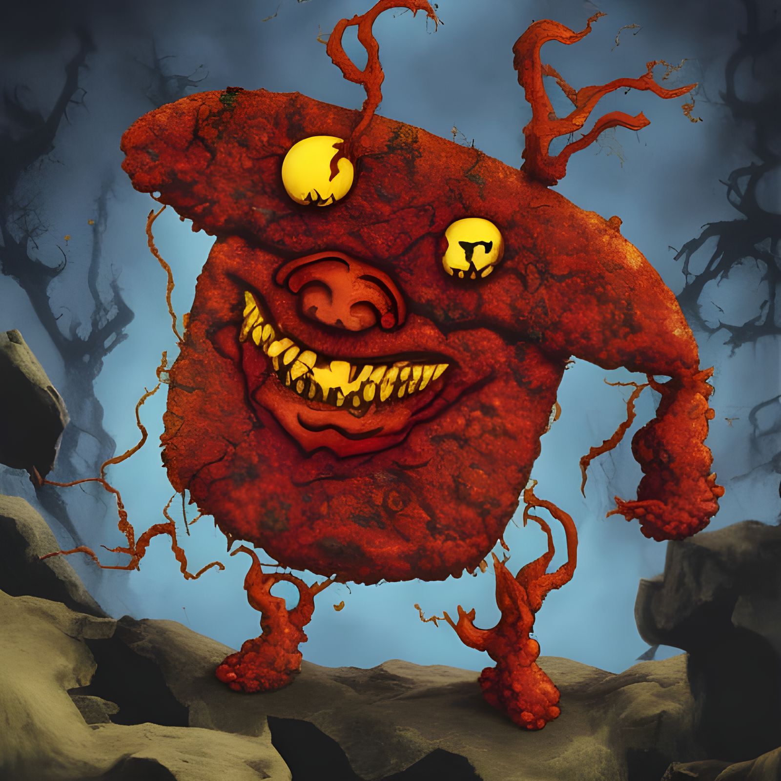 Meatwad Joker Fighting Demons in Oil Painting Style