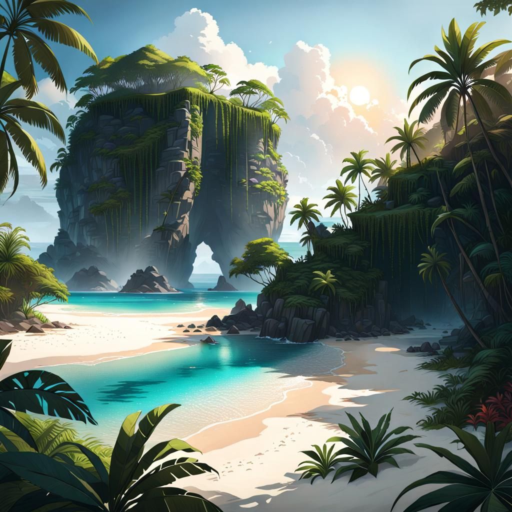Dreamlike Tropical Island in Detailed Natural Environment
