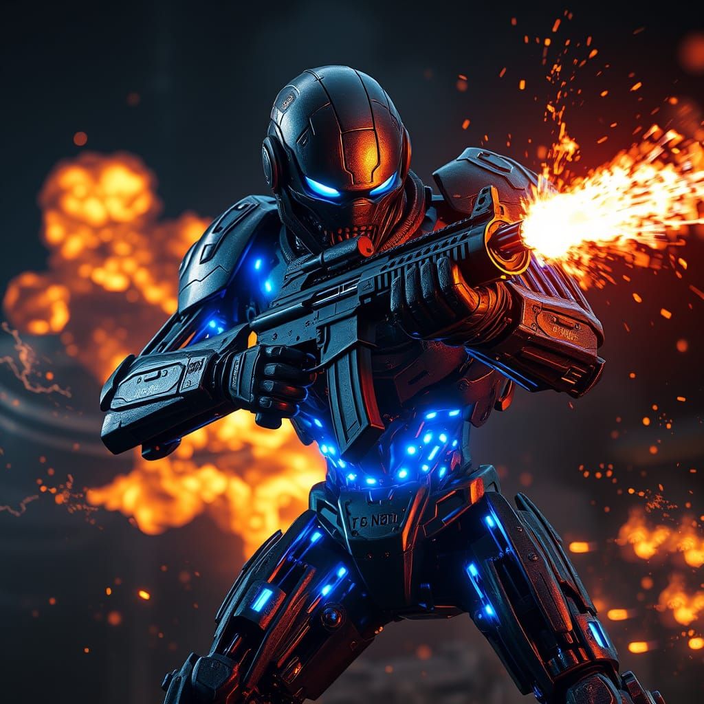 Cybernetic Warrior Unleashes Futuristic Fury