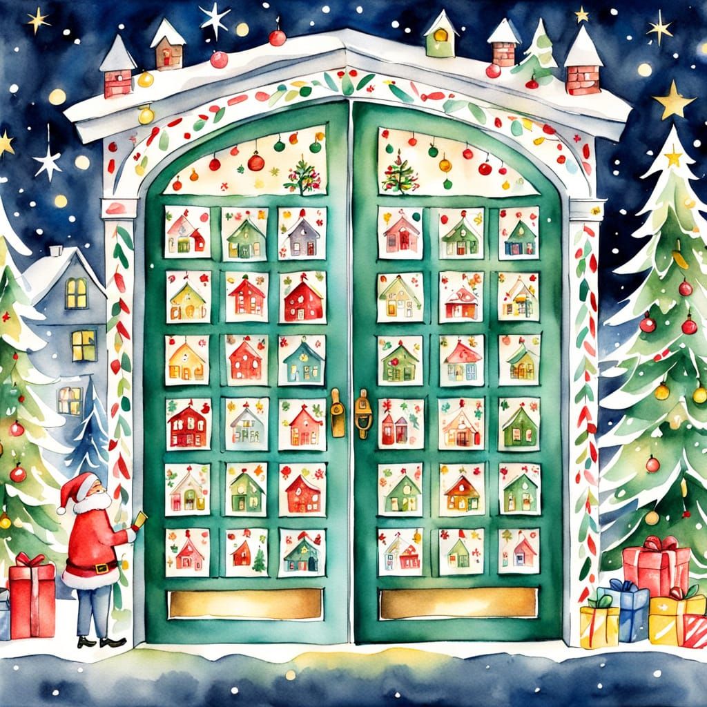 Whimsical Christmas Advent Calendar Watercolor Sketch