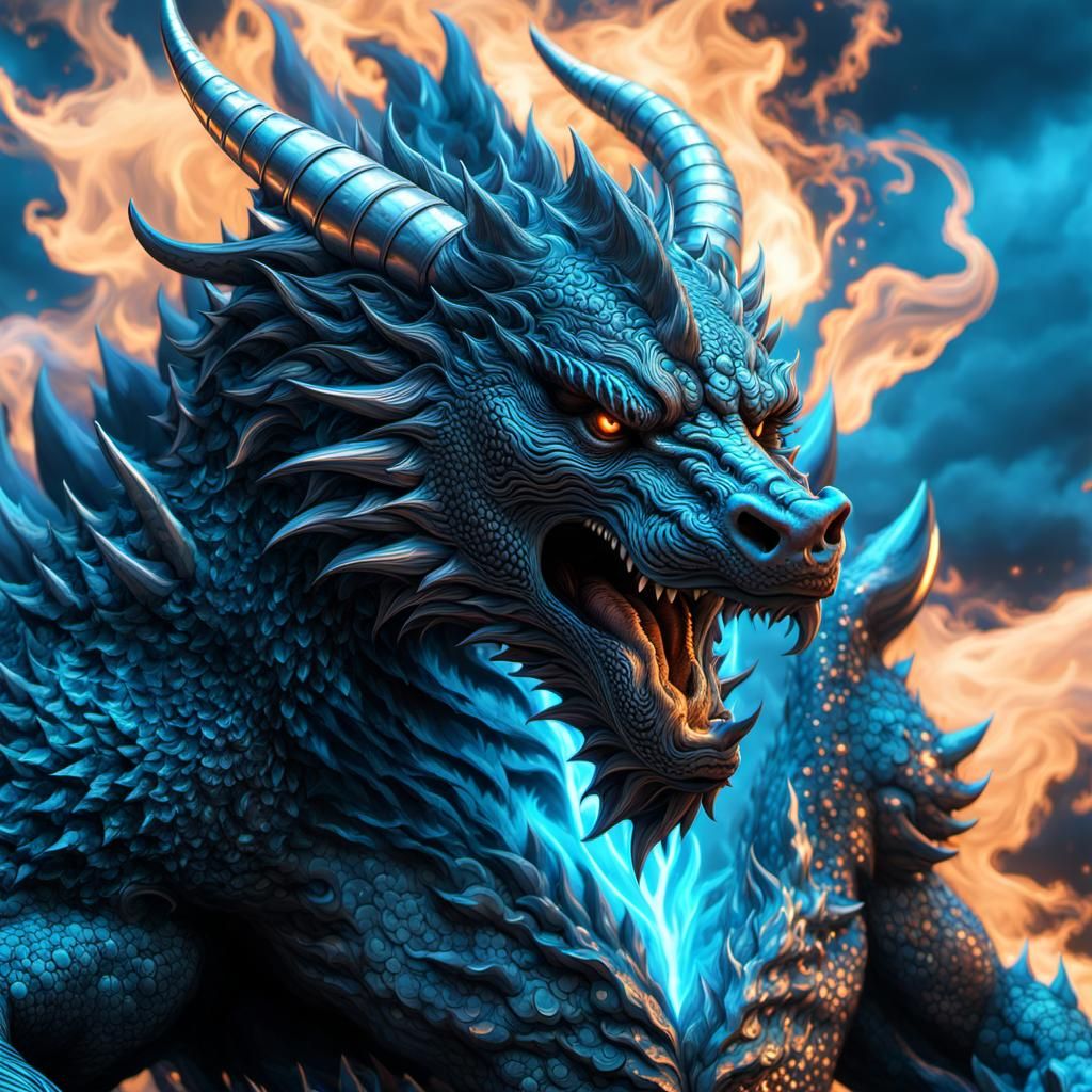 Dragon Bear Demon in Electric Blue Ink