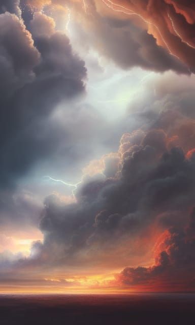 Dramatic Sunset Storm Cloudscape: Digital Matte Painting