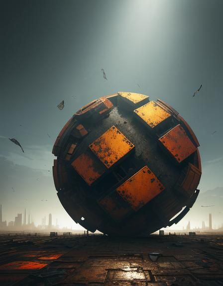 Surreal Floating Cobra over Rusty Cube Disc