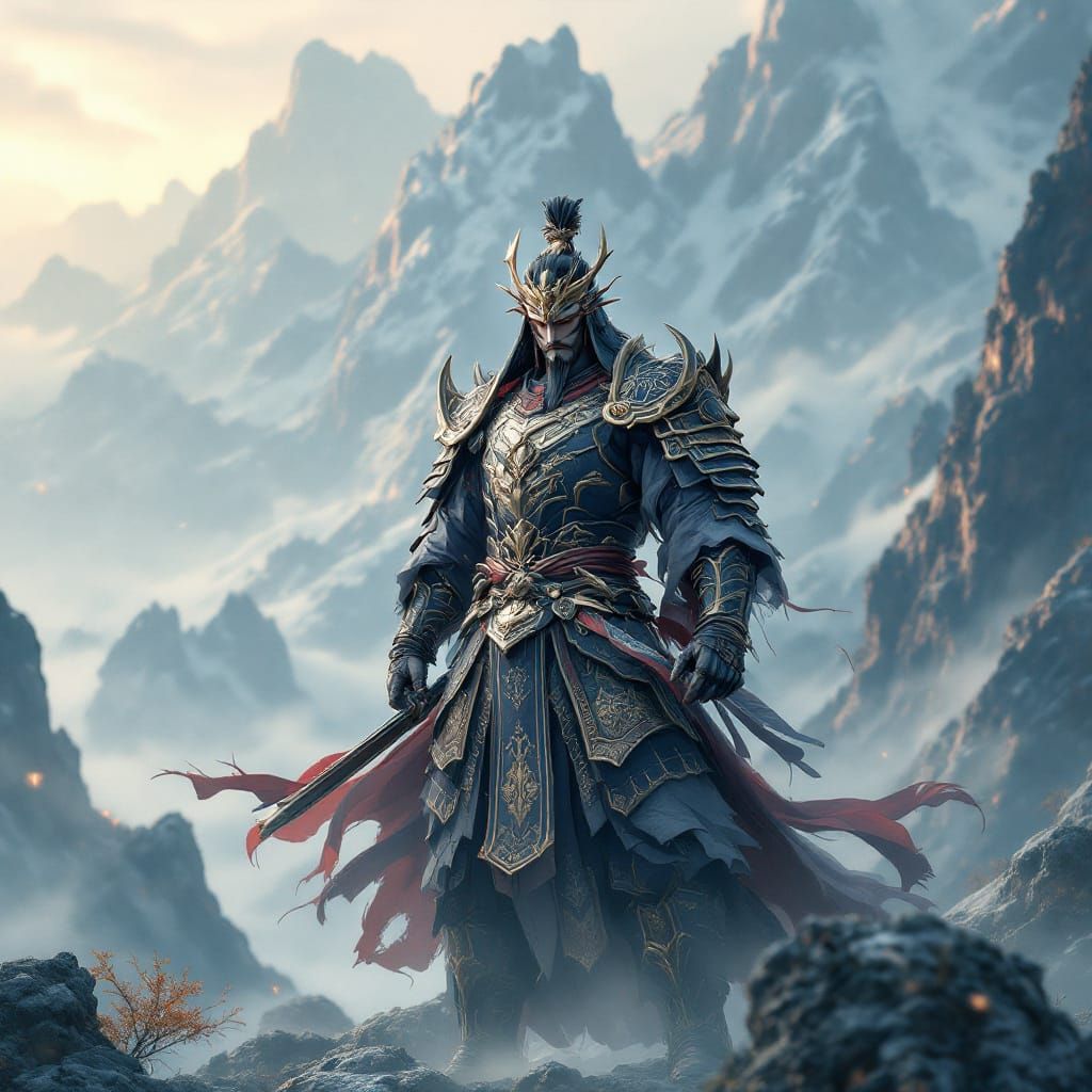 Majestic Warrior in East Asian Armor, Anime Style