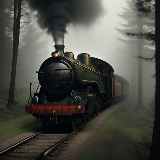 Ethereal Steam Train Chugs Through Misty Forest in Cinematic...