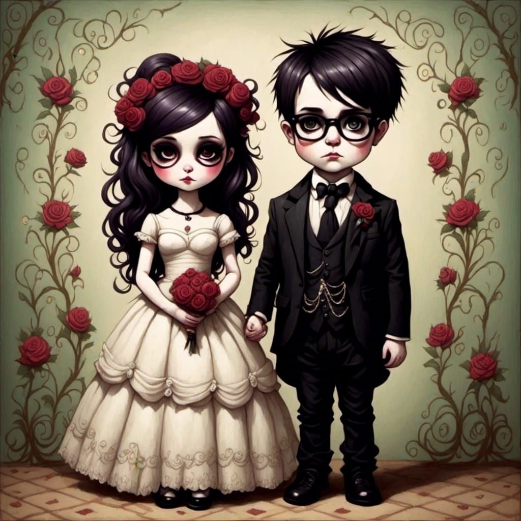 Gothic Wedding in Pop Surrealist Style