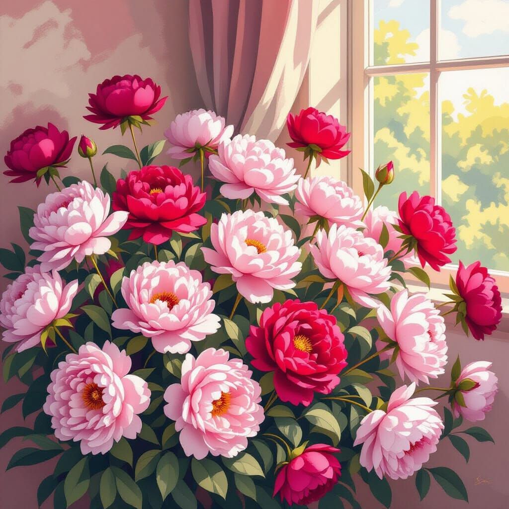 Peonies Overflowing a Room in Impressionist Style