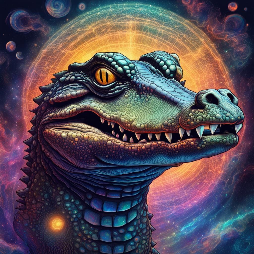 Cosmic Crocodile: Holographic Astral Illustration