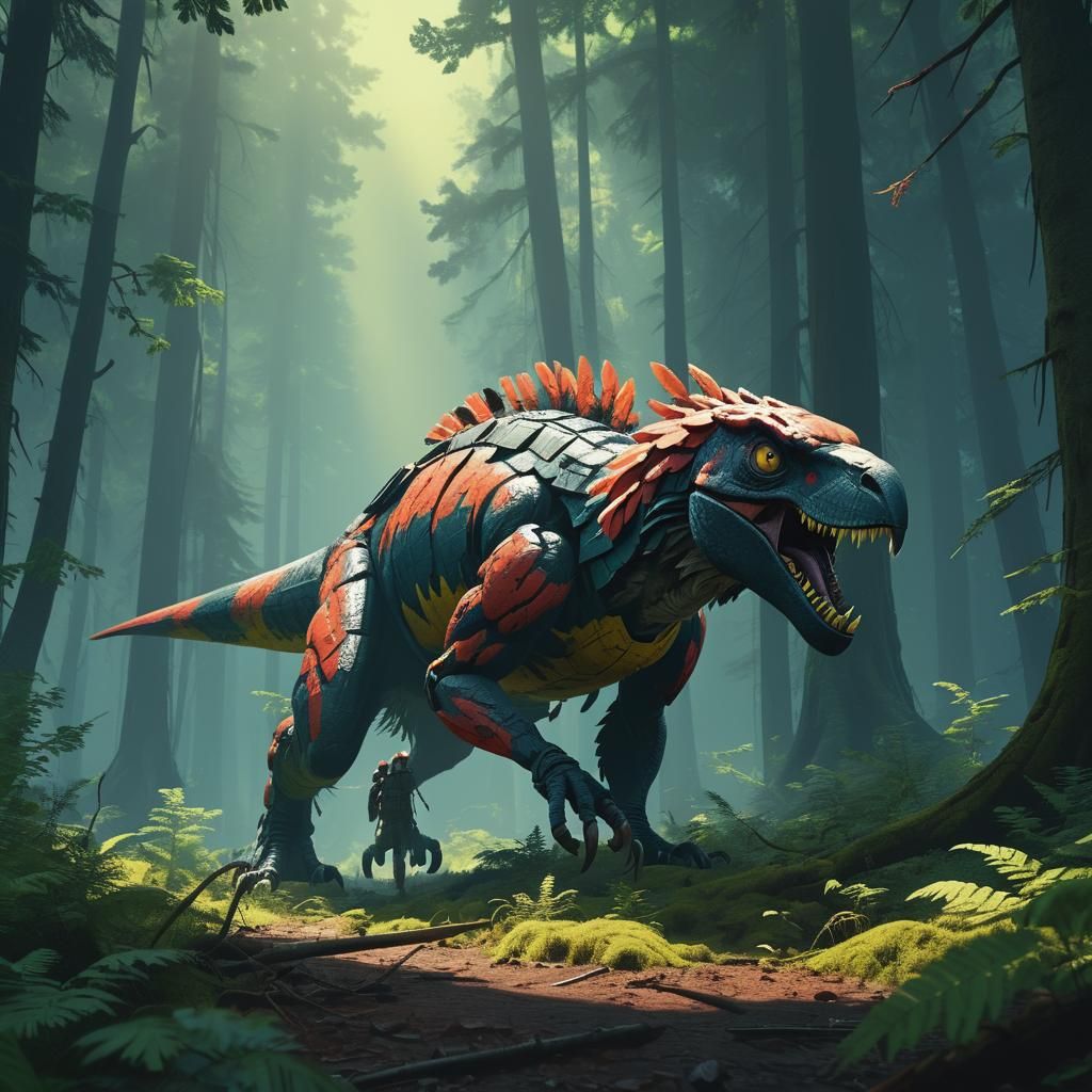 Raptors Hunt in Ancient Forest: Digital Matte Painting