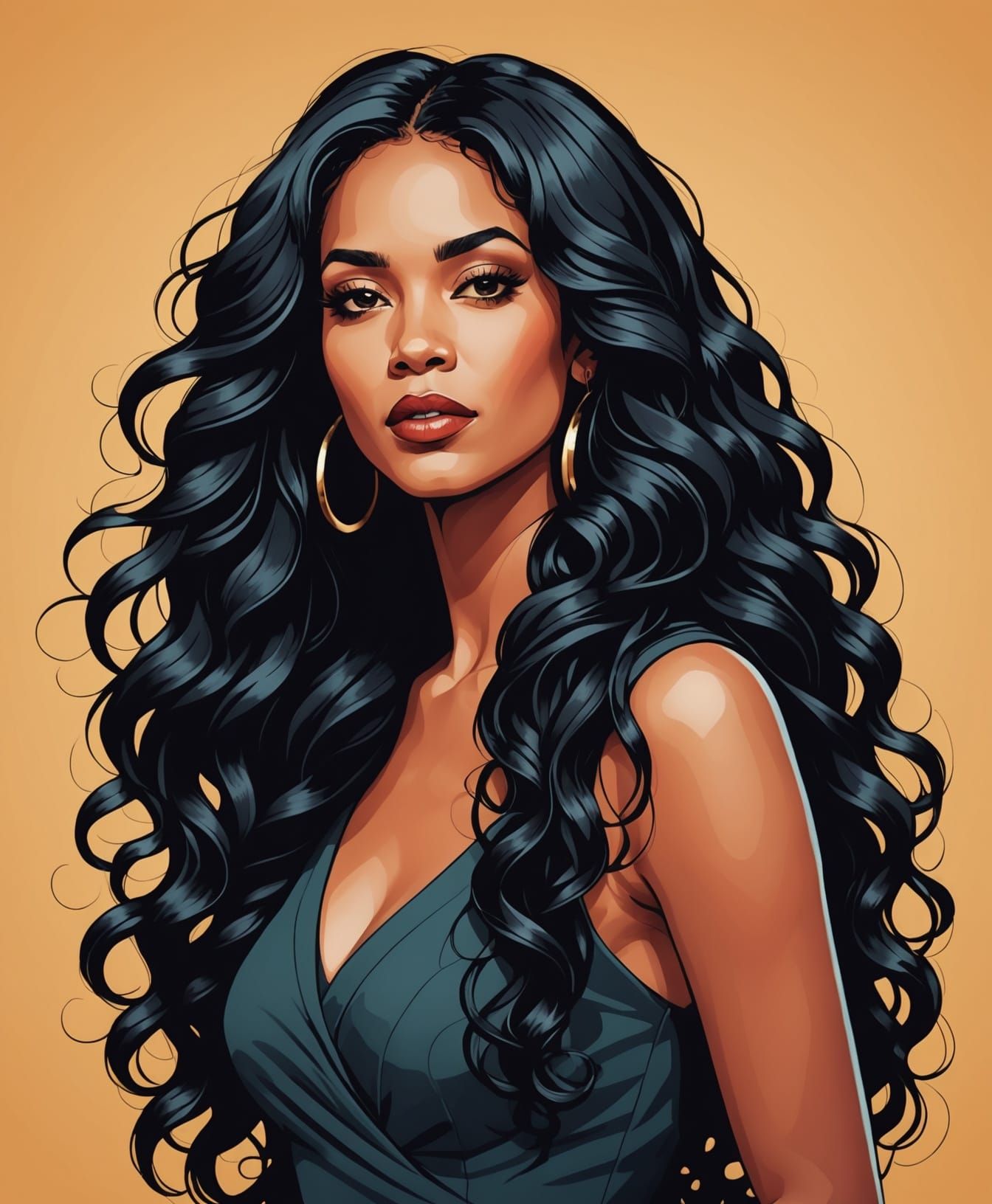 Veloura: A Female Singer with Long Curly Black Hair