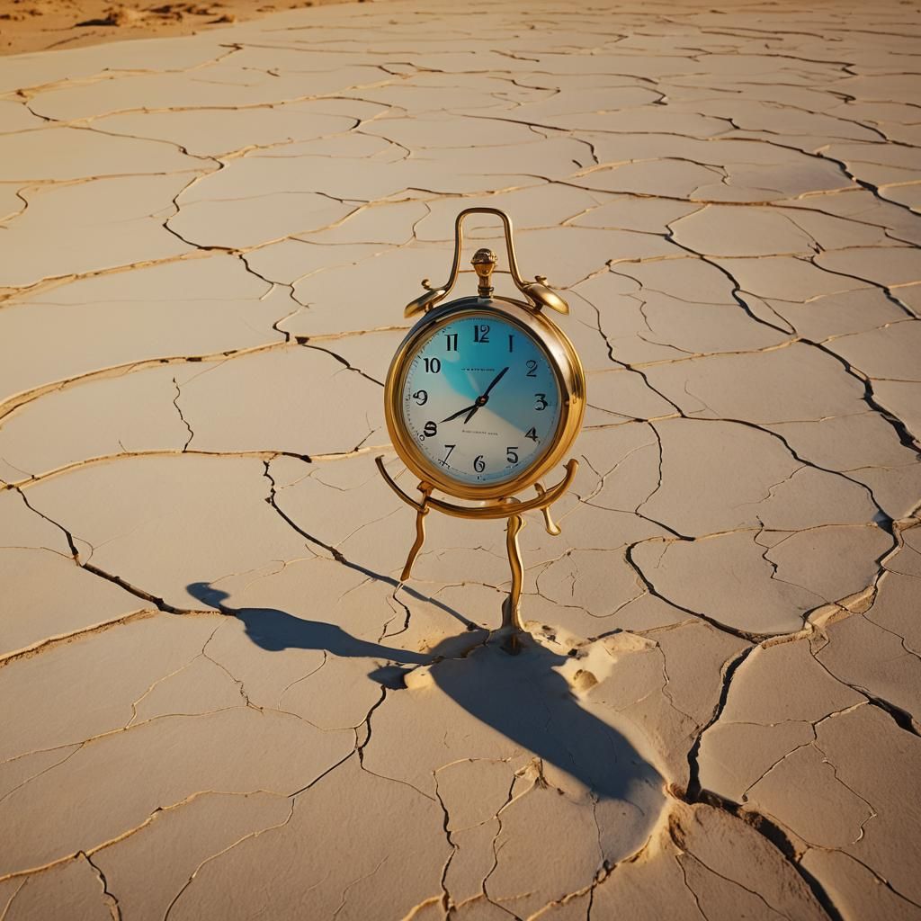 Surreal Clock in Empty Landscape, Dali Inspired