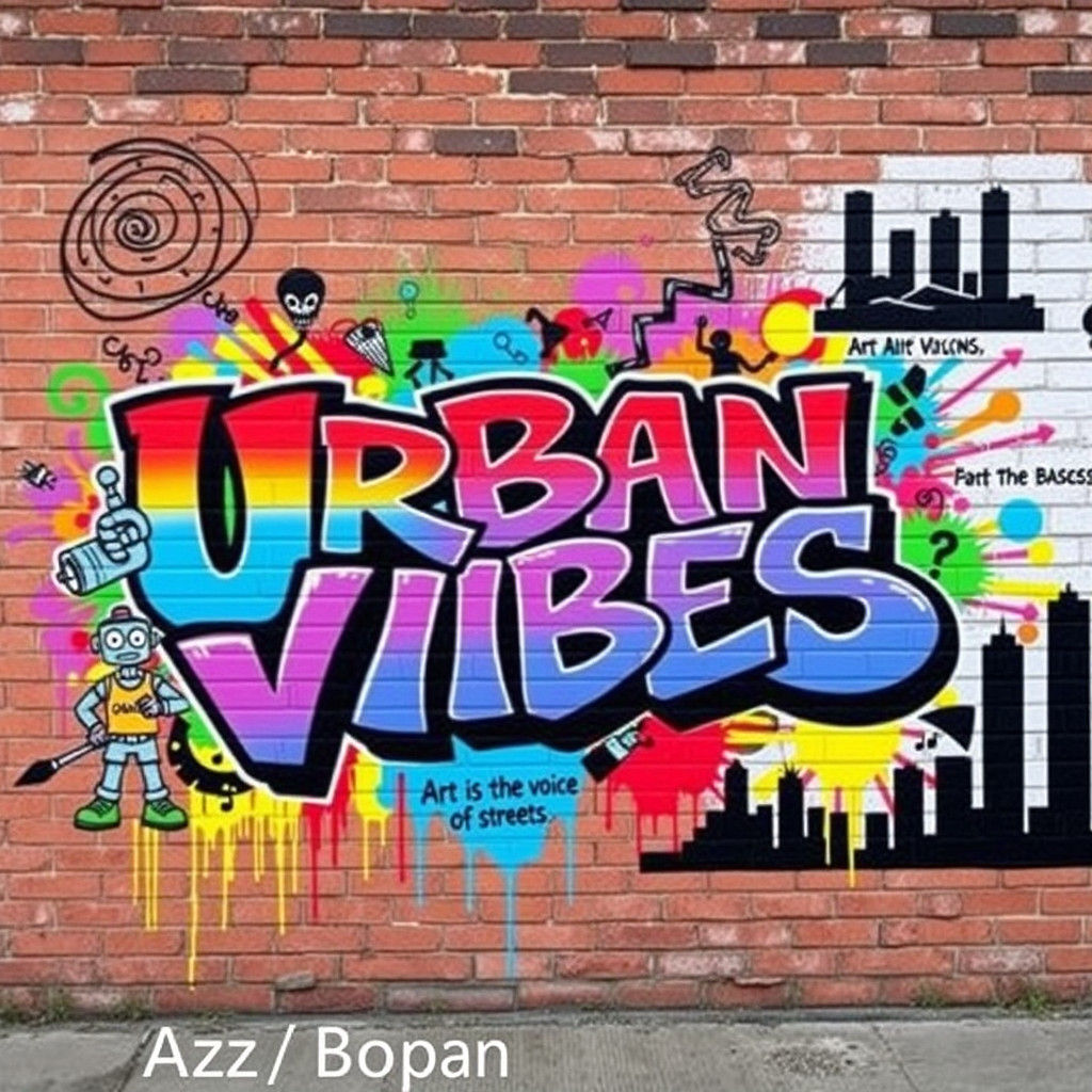 Vibrant Graffiti Mural with Urban Lettering and Characters