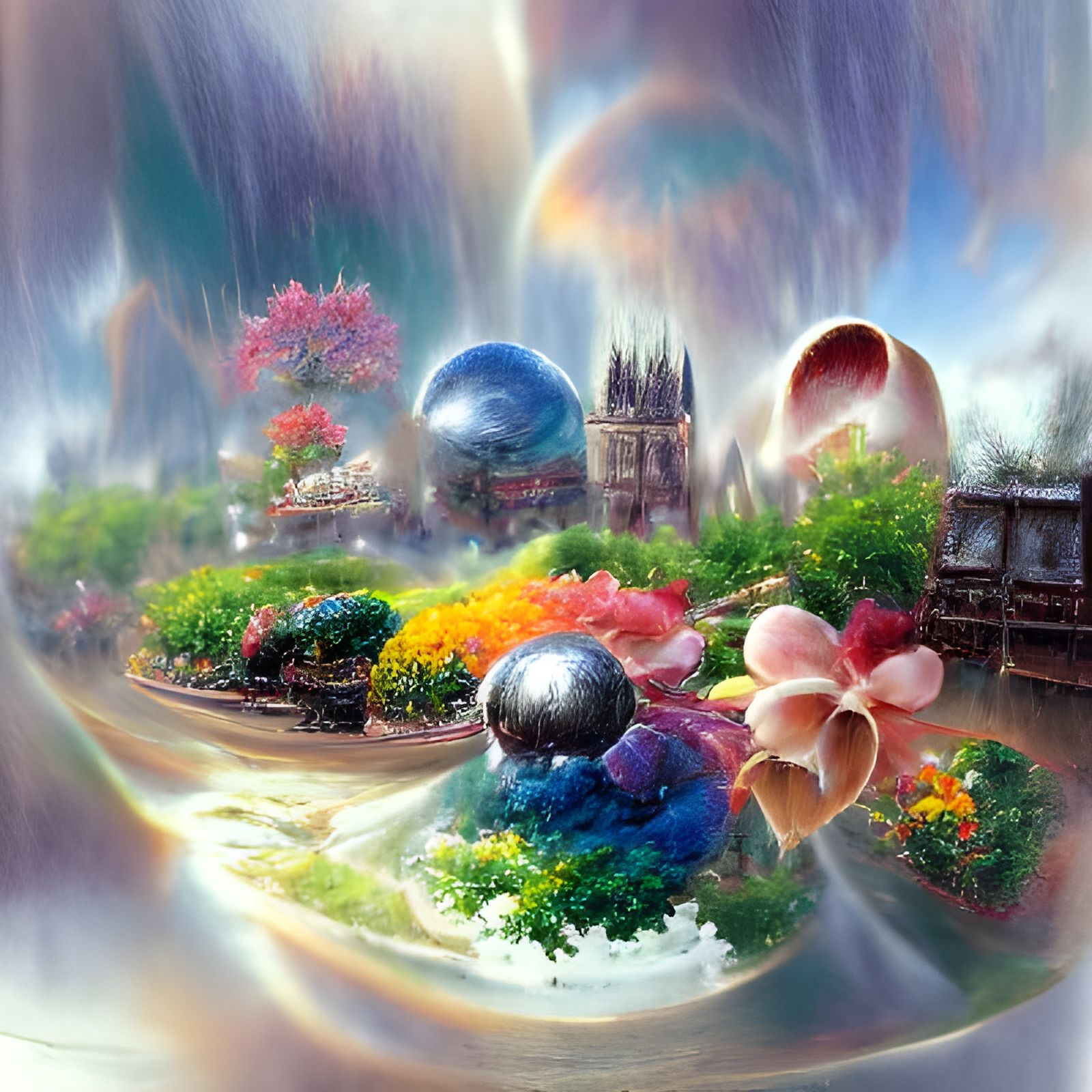 Rainbow Flower in Ethereal Spherical World