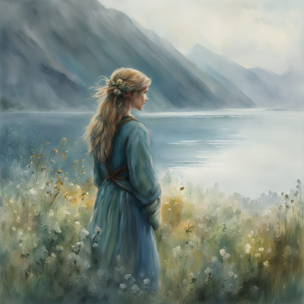 Norse Goddess Emerges from Morning Mist in Impressionist Sty...