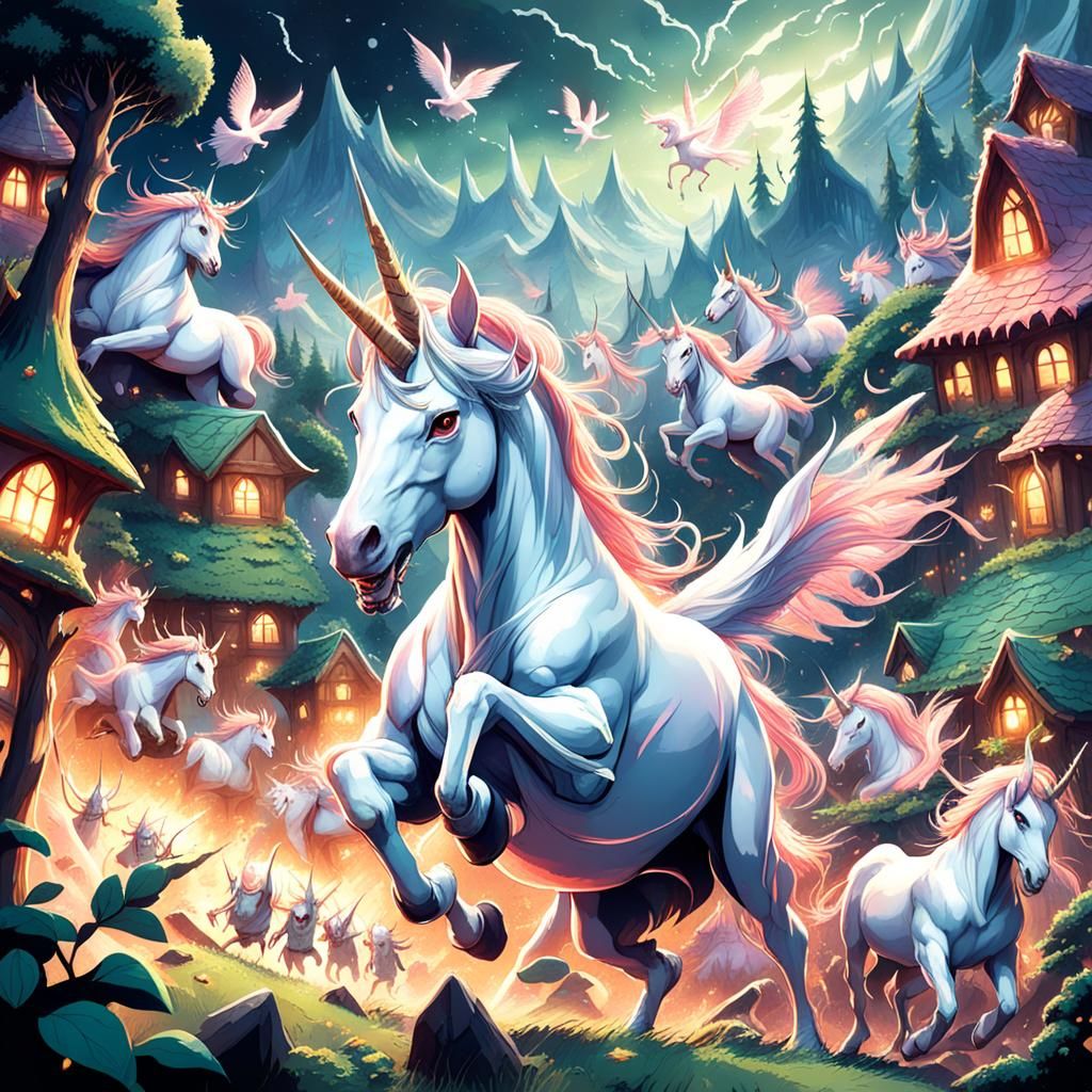 Carnivorous Unicorns Attack Elven Village