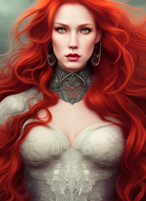 Stunning Red-Haired Woman in Art Nouveau Style