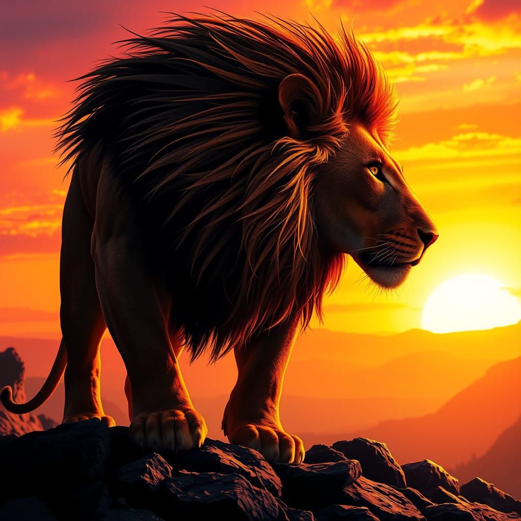 Regal Lion in Cinematic Sunset