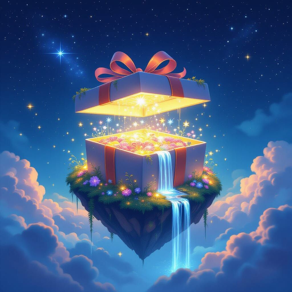 Floating Gift Island in Starry Sky