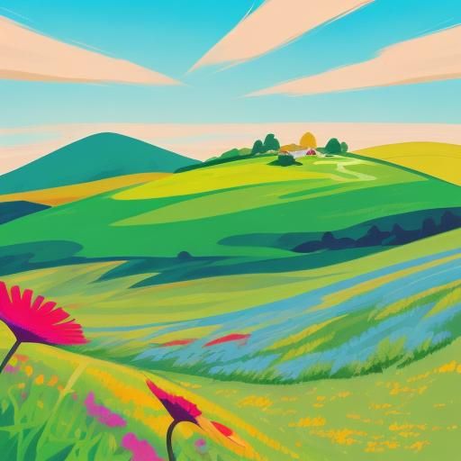 Happy Cartoon Character on Green Hill in Comic Style