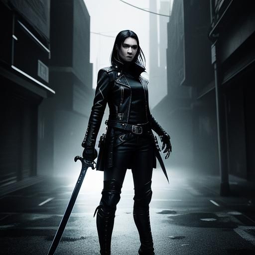 Sleek Heroine Stands Tall in Cyberpunk Streets