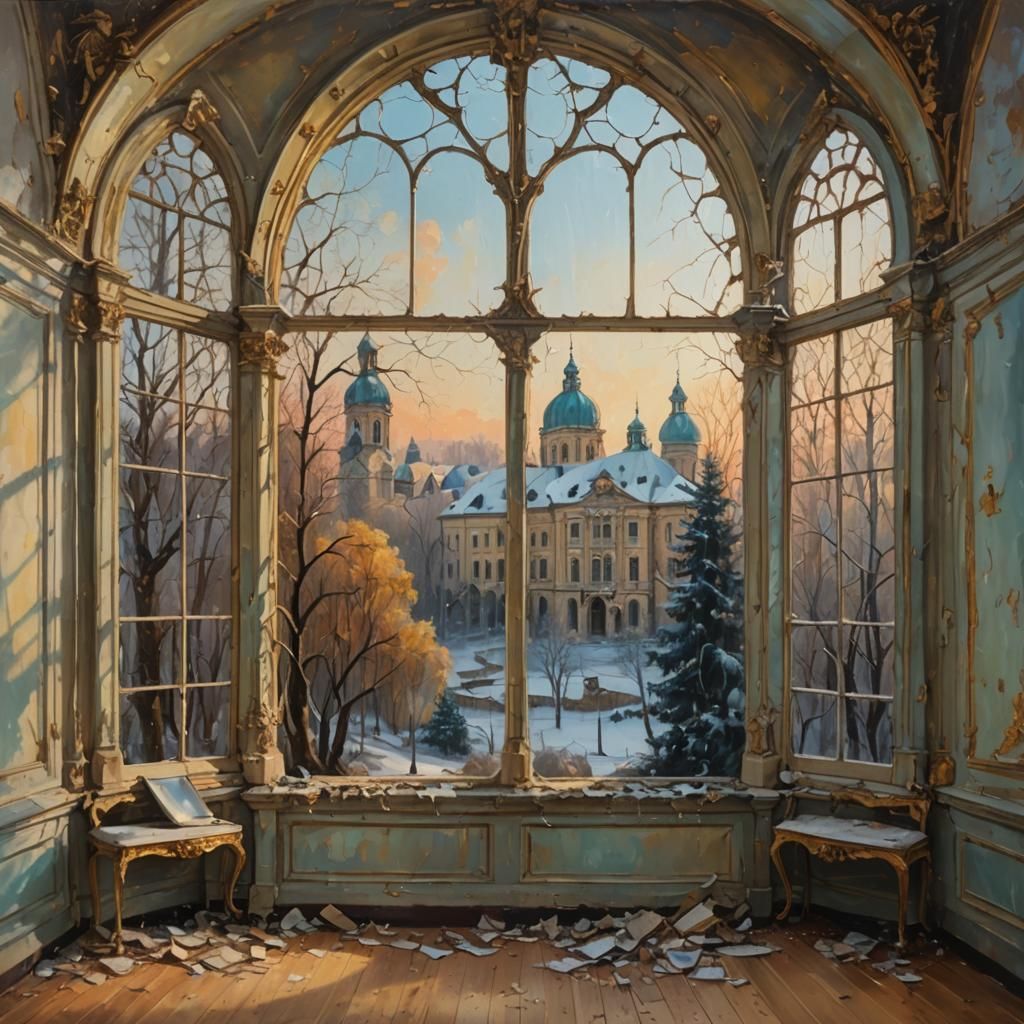 Baroque Room with Winter Park View, Art Brut Style