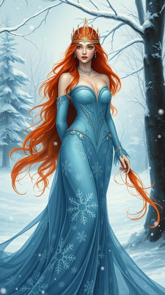 Regal Winter Princess in Art Nouveau Fantasy Style