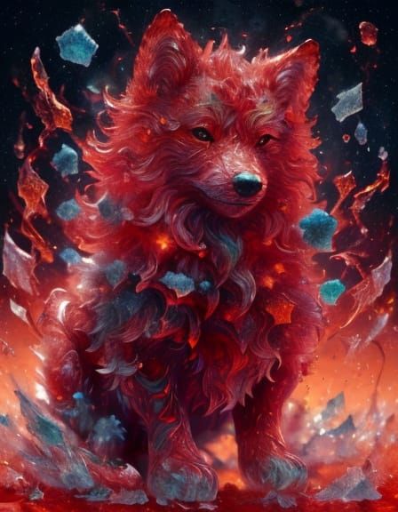 Crystal Ruby Wolf in Cosmic Sunrise