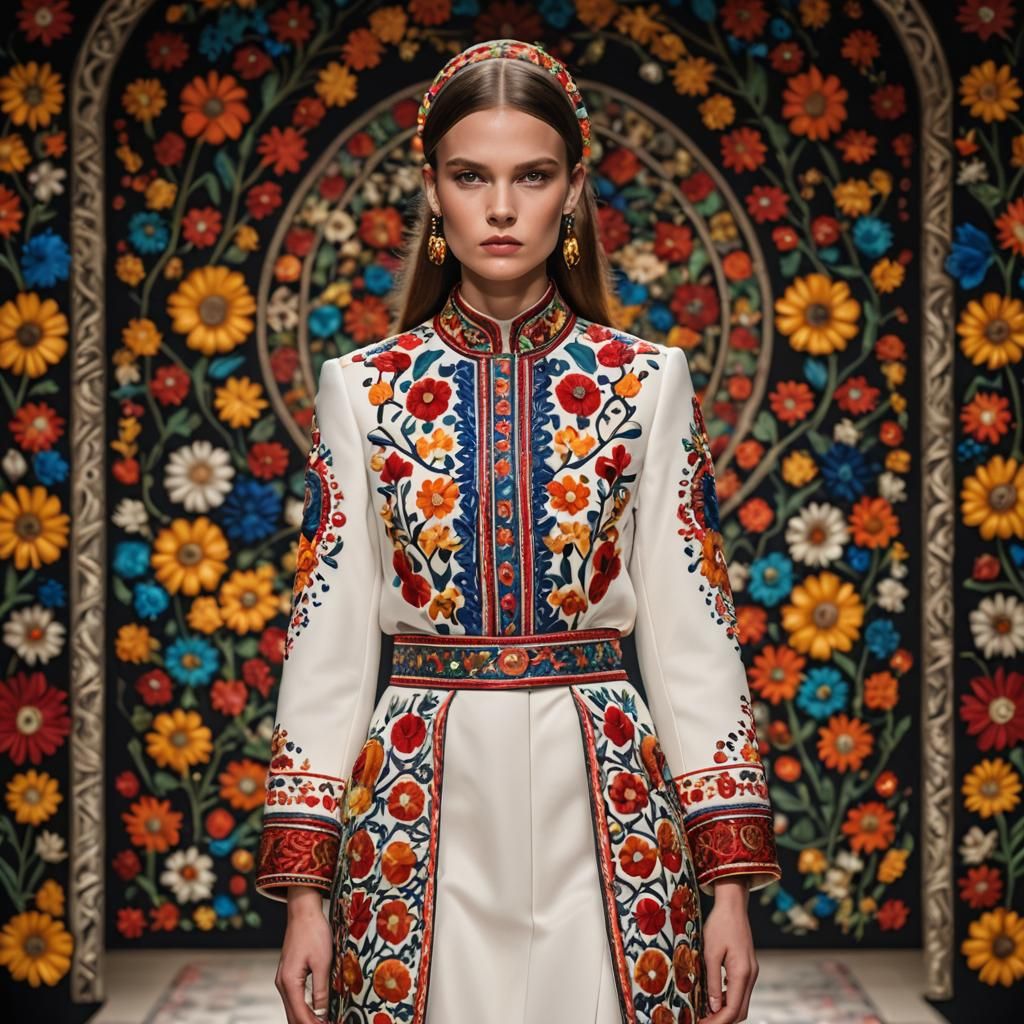 Slovakian Model Showcases Traditional Embroidery on Runway