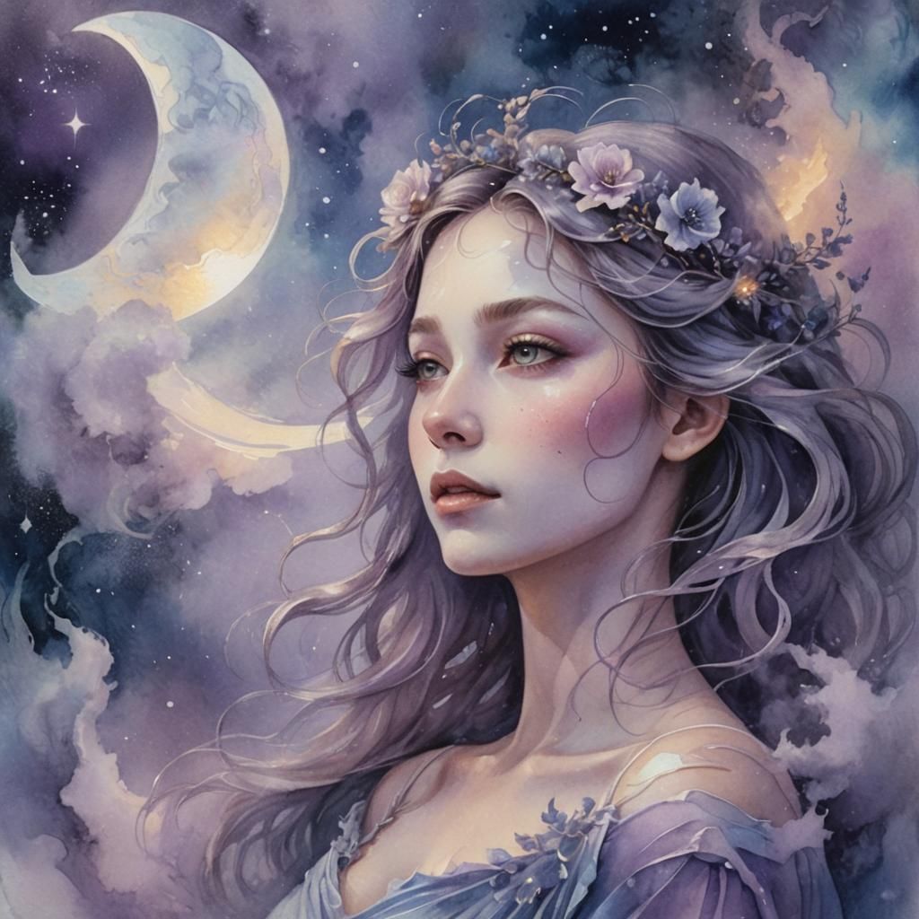 Moonlight Girl Transformation in Watercolor Style