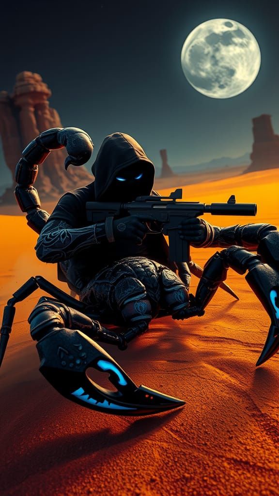 Scorpion Assassin with Tribal Tattoos in Cyberpunk Style