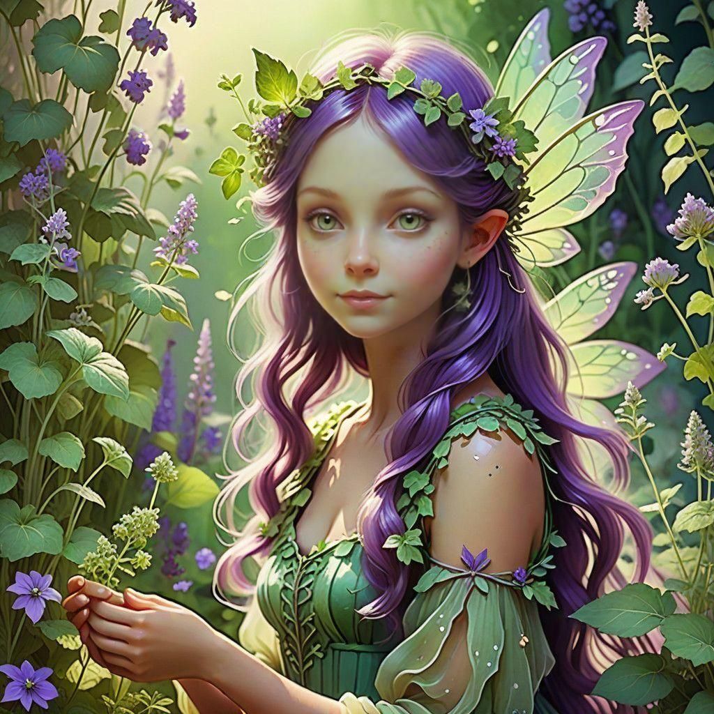 Enchanted Fae in a Whimsical Catnip Garden