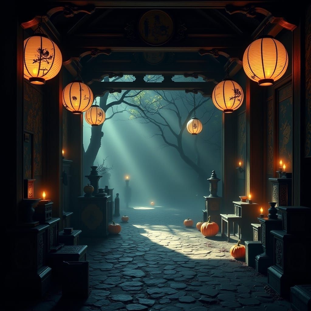 Haunted Teahouse with Geishas in Anime Style