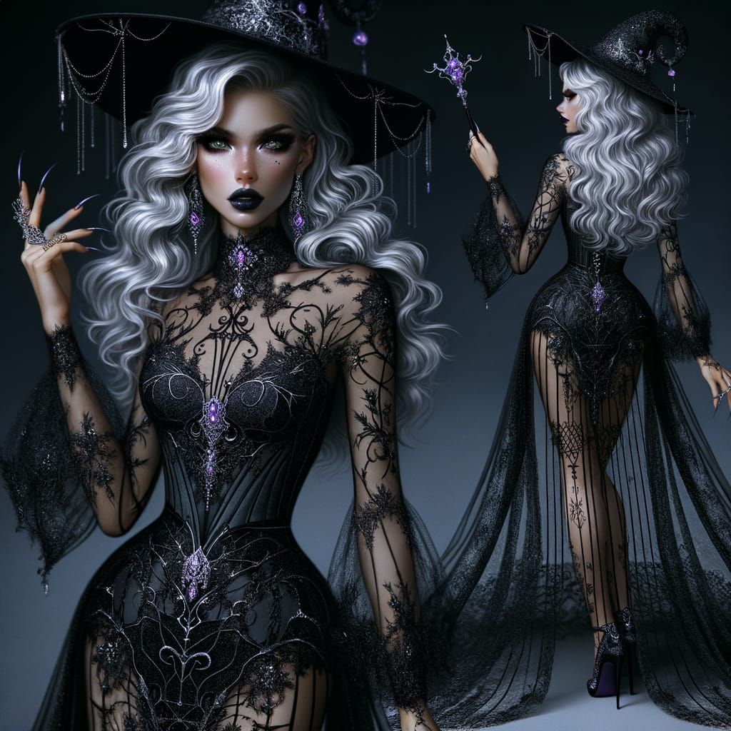 Gothic Witch in Ebony Lace