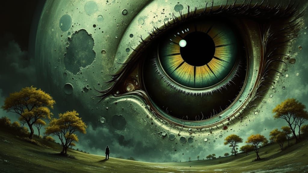 Gigantic Evil Eye Over Foreboding Fantasy Landscape