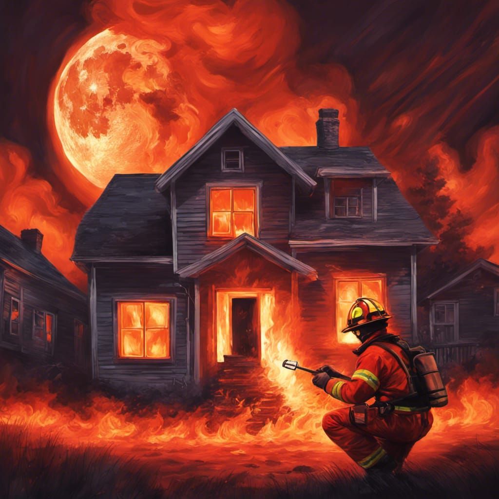 Realistic Fireman Scene with Burning House