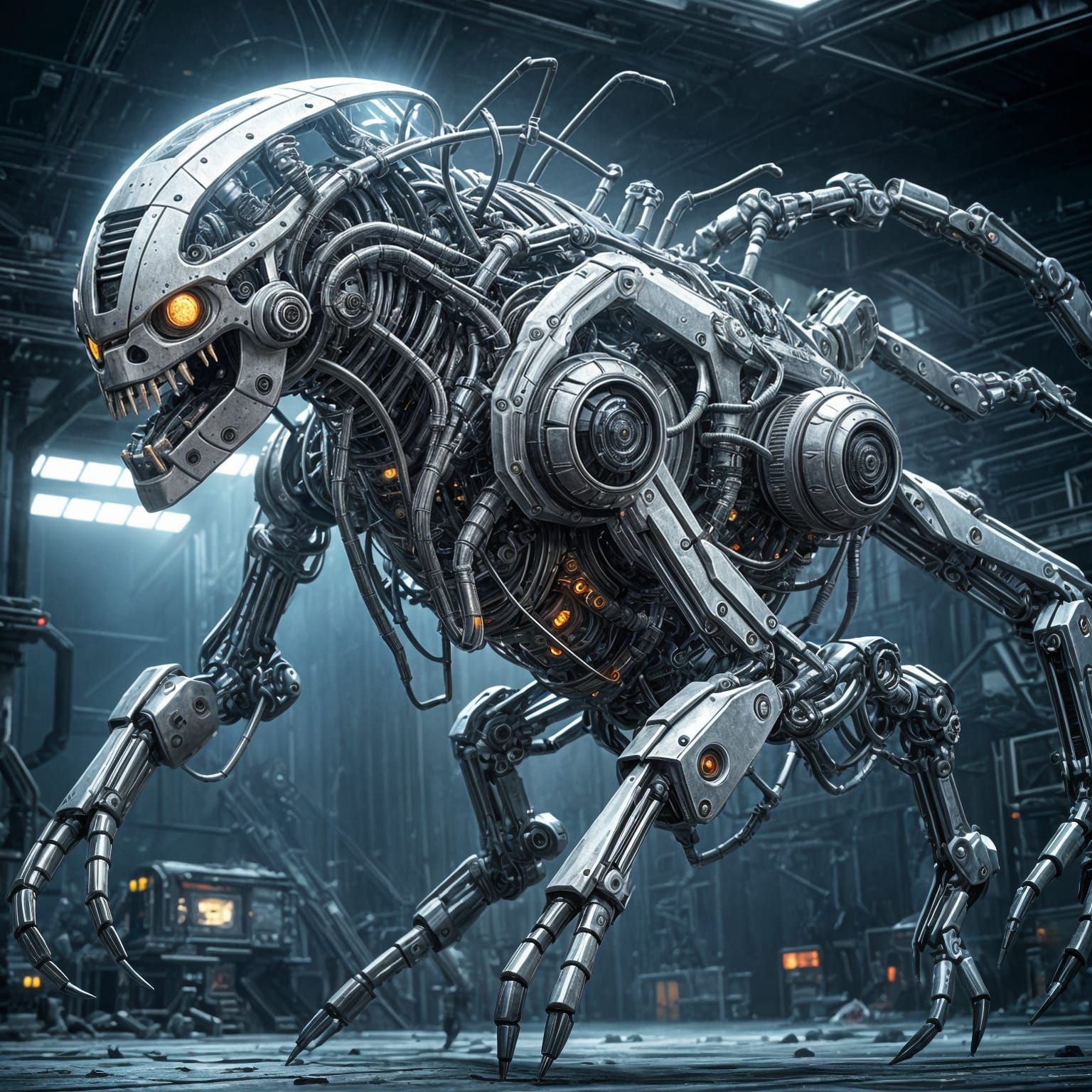 Creepy Mechanical Fusion in Futuristic Sci-Fi Style