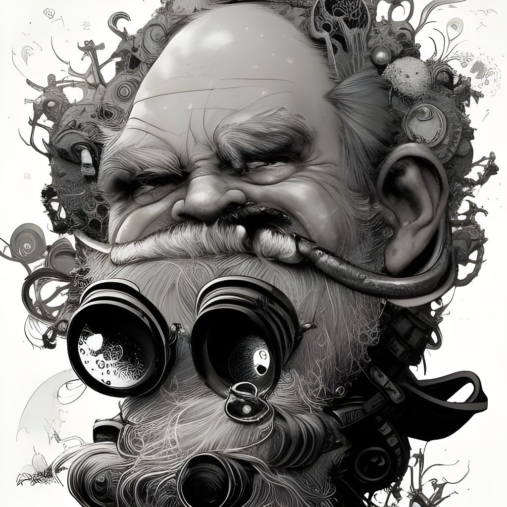 Crazy Old Wizard Portrait in 3D Comic Style