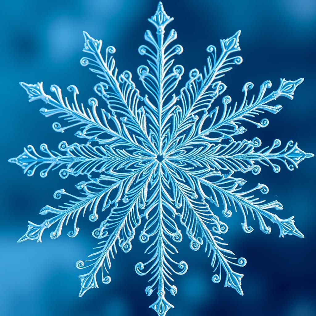 Fractal Snowflake in Opalescent Blues and Icy Whites